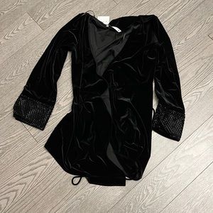 NWT black wrap velvet mini dress
